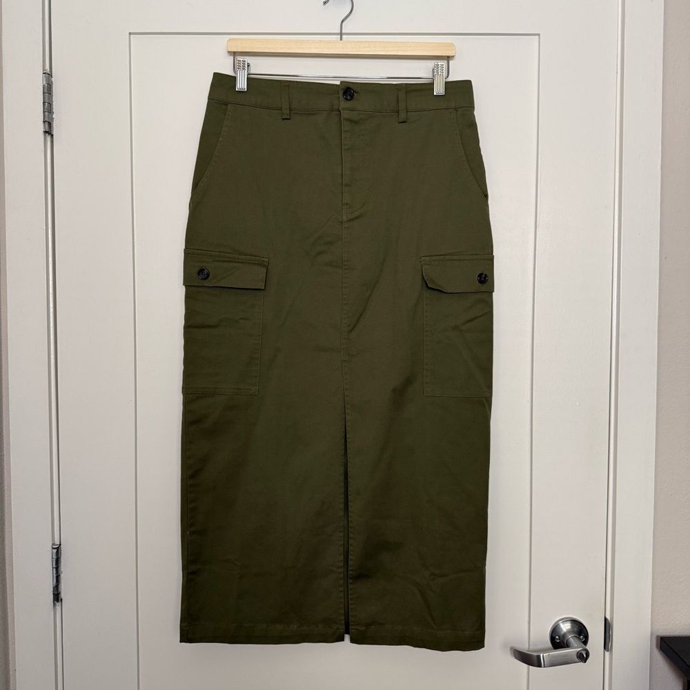 Jason Wu Midi Skirt Sz M Army Green Cargo Front Slit Stretchy Y2K 90s Utility